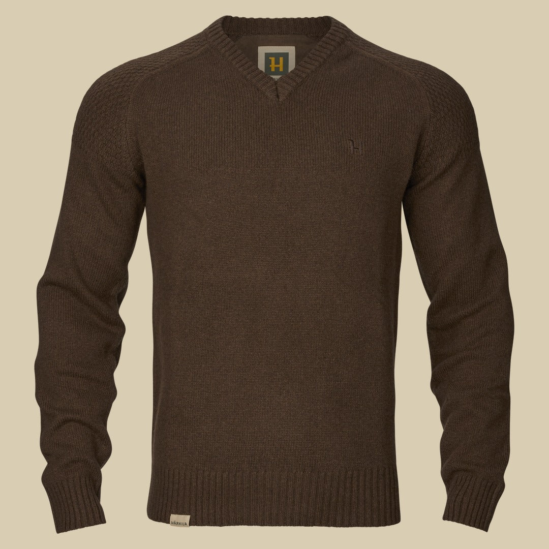 Pull col V Vincent en mérinos Härkila - Demitasse brown
